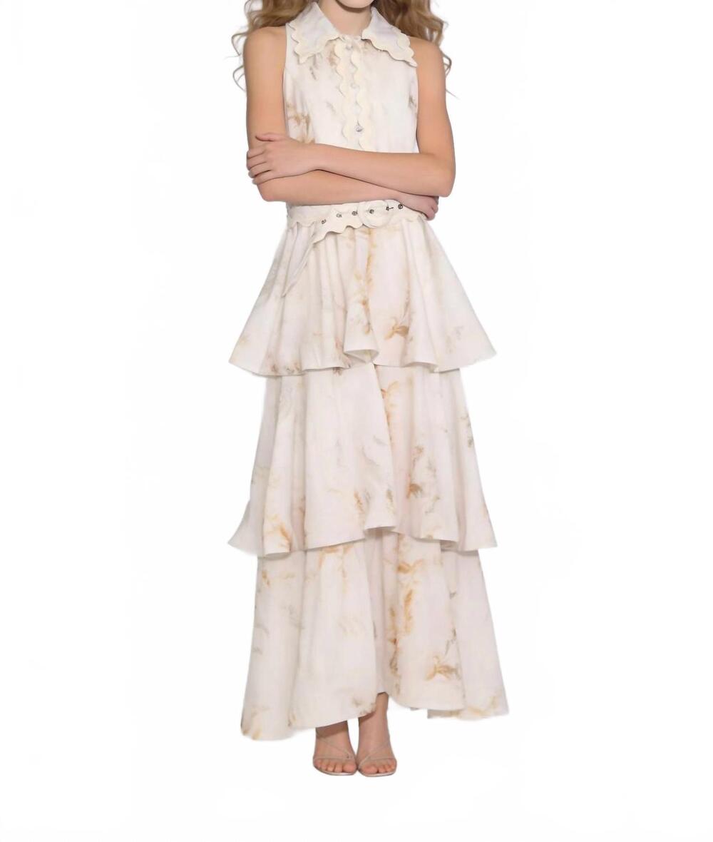 NEW BEULAHSTYLE scalloped tiered belted maxi dress in ivory